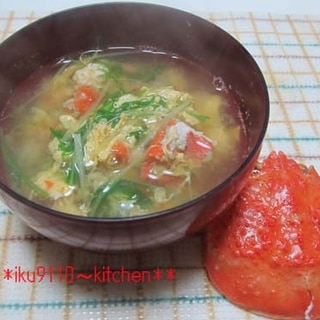 親蟹「内子」と水菜の卵とじ味噌汁